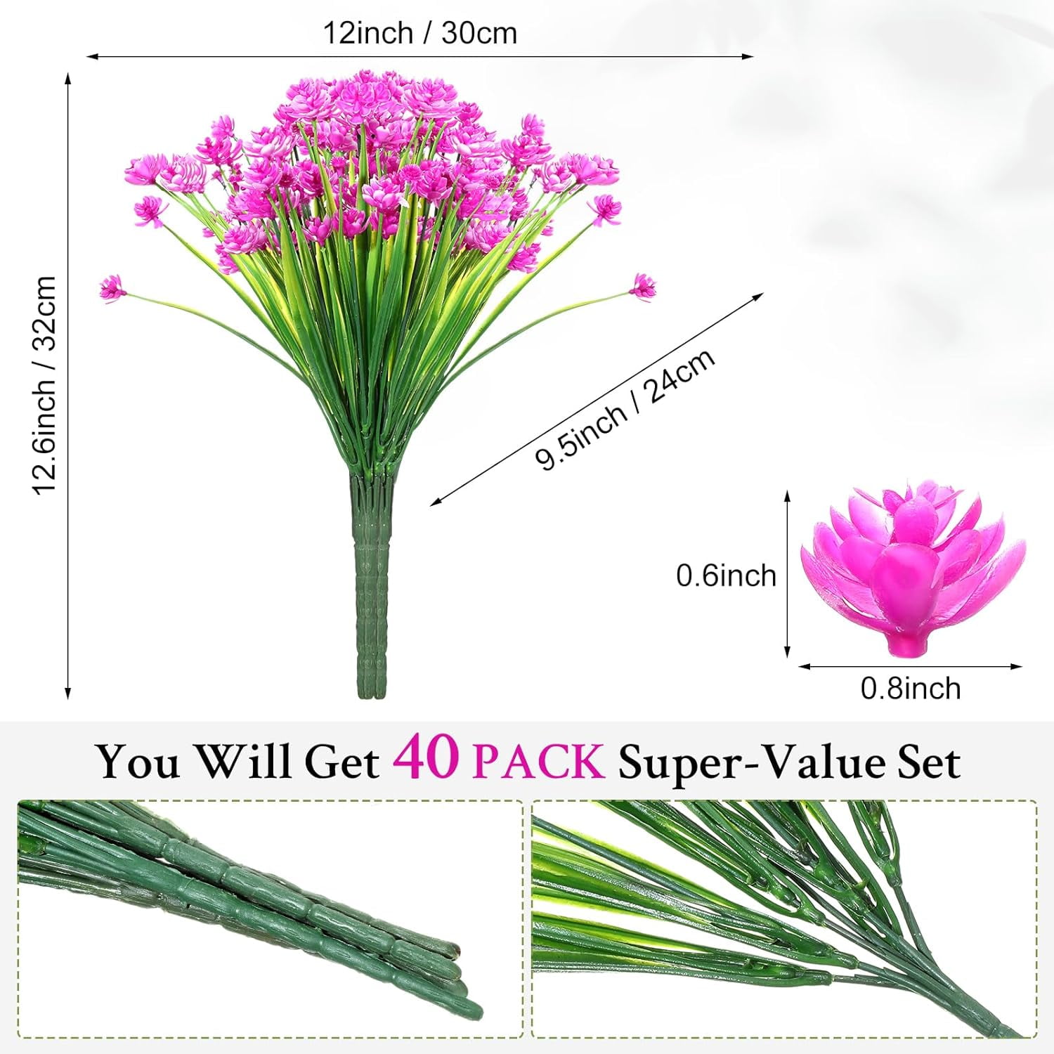 40 Bundles Outdoor Artificial Flowers UV Resistant Artificial Plants Bulk for Outside Faux Flowers Plastic Fake Plants Outdoors Summer Fall Decoration Shrubs Garden Porch Window Box Decor (Purple Red)