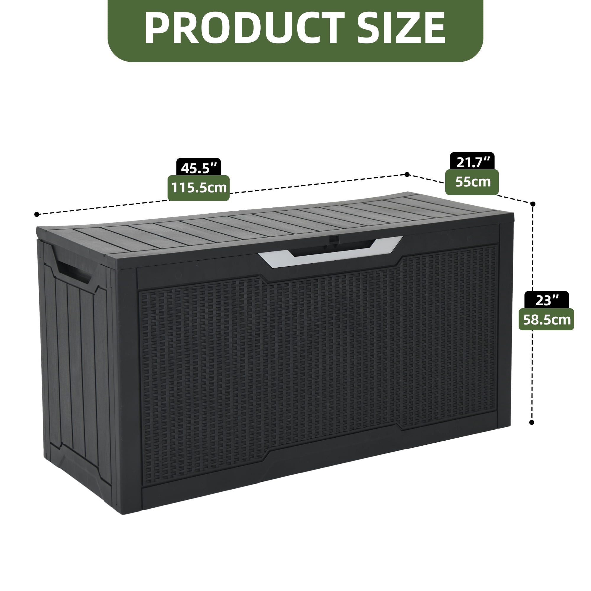 Uforic Rattan Deck Box, 80 Gallon Weatherproof Lockable Resin Outdoor Storage Box for Patio Cushions Garden Tools Equipment, Black