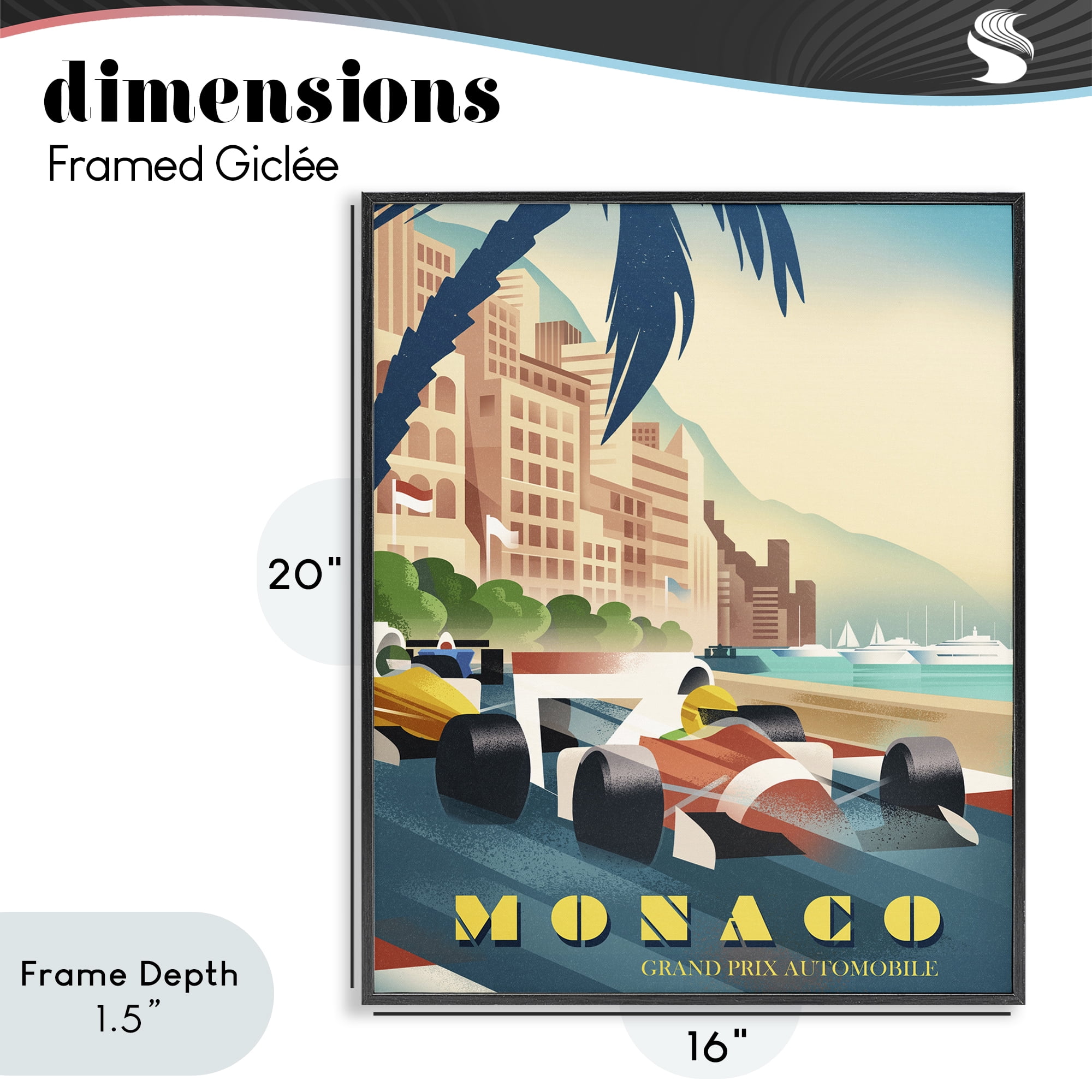 Stupell Industries Monaco Grand Prix Racing Black Framed Giclee Art, design by Martin Wickstrom