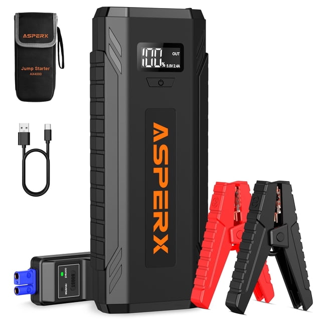 Arrancador de coche AsperX 4000A Peak para todo tipo de gasolina, 10.0 L, diésel