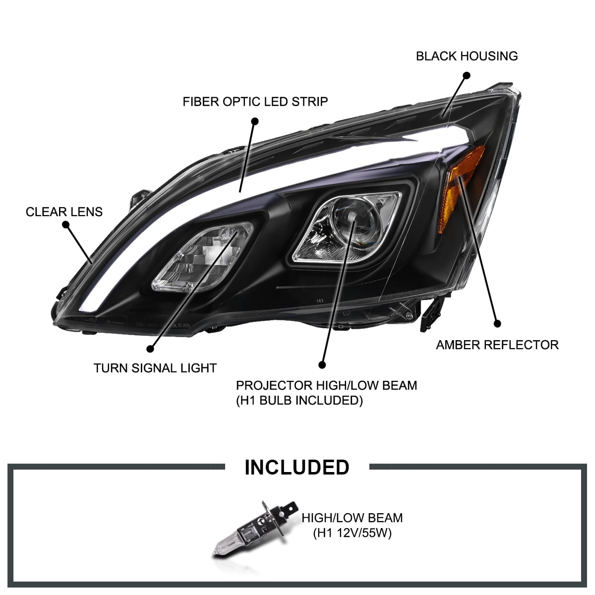 Fits 07-11 Honda CR-V CRV Clear LED Strip Projector Headlights Head Lamps Pair 