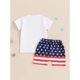 thumbnail image 3 of Suealasg Baby Boys 4th of July Outfits Short Sleeves Letter Print T-Shirt and Elastic Star Stripe Shorts Set 6M 1T 2T 3T Toddler Boys Summer Independence Day Clothes, 3 of 7