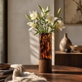 thumbnail image 4 of Tortoiseshell Glass Vase with Wood Base, Brown Leopard Print Decorative Vase for Dried Flowers, Fall Table Centerpiece Decor for Home Living Room Shelf, 4 of 8