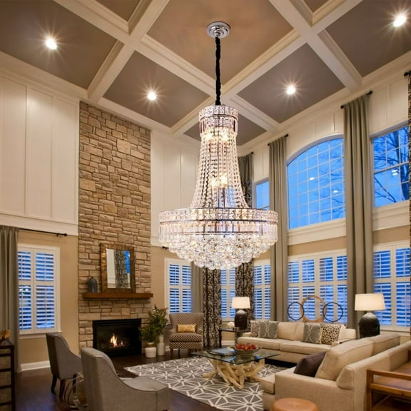 FINE MAKER 23 Inch Modern Silvery Crystal Chandelier, Ceiling   Crystal Chandelier, Lobby, Living Room, Staircase, Dining   Room, Bedroom Chandelier