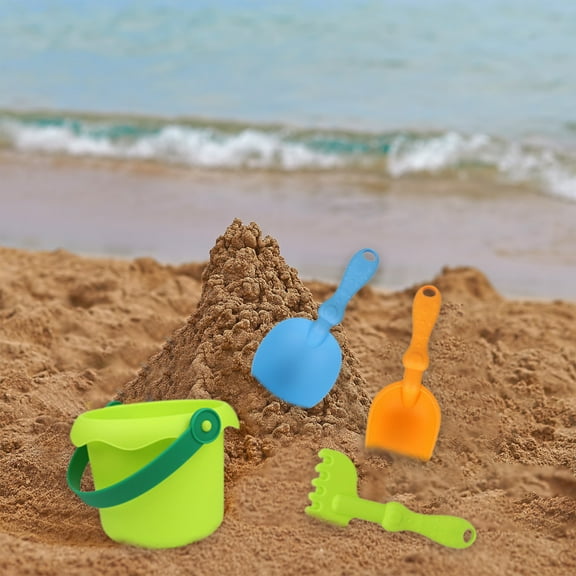 Staron 4Pcs Kids Beach Toys with Shovels and Bucket, Portable Sand Play Set for Toddlers, Outdoor Beach Toys for Summer Fun and Family Activities