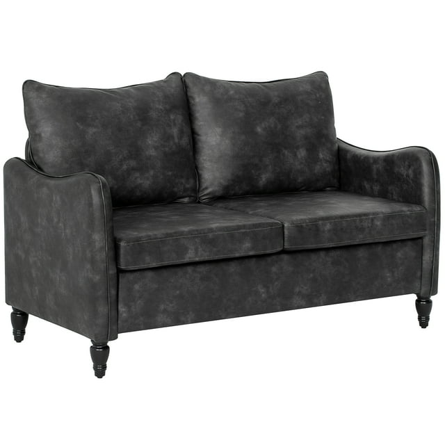 HOMCOM 55" Loveseat Sofa, Small 2 Seater Couch with Solid Wood Legs, Grey