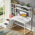 thumbnail image 2 of 55 Inch Computer Desk with 2 Drawers and Storage Shelves, Wihite Office Desk with Hutch, Modern Study Writing Gaming Table Laptop Workstation for Home Office (White), 2 of 7