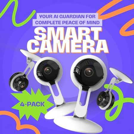 Smart AI 3MP Wireless Security Camera 4 Pack | Full HD, 2.4G/5G WiFi, Night Vision, 2-Way Audio, Motion Alerts, App Control for Home/Business/Pet/Baby/Elderly Monitoring