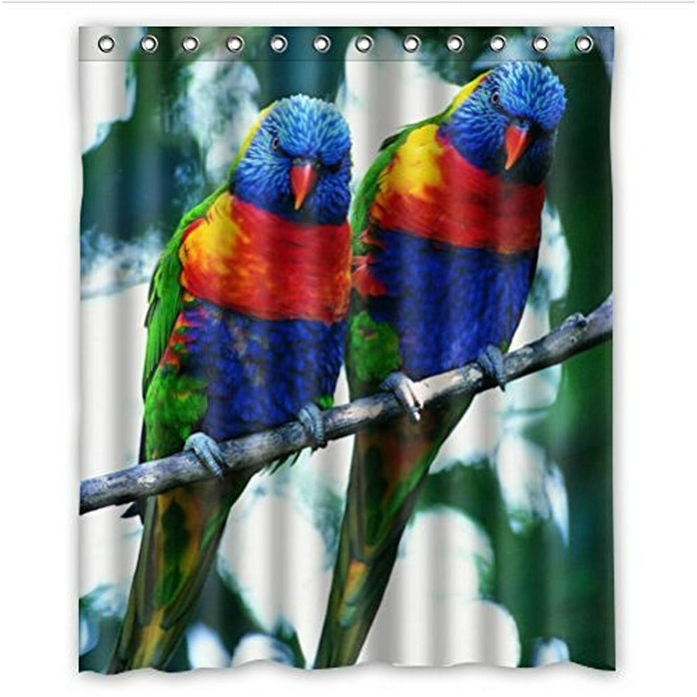 GreenDecor Colorful Parrot Art Cute Bird Waterproof Shower Curtain Set