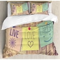 thumbnail image 3 of Live Laugh Love Duvet Cover Set Twin Size, Inspirational Wisdom Post-It Perks on Wooden Board Rustic Background Image, Decorative 2 Piece Bedding Set with 1 Pillow Sham, Multicolor, by Ambesonne, 3 of 3