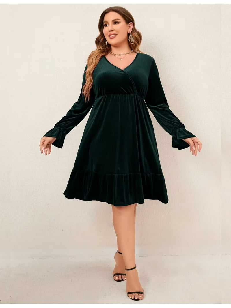green velvet plus dress Plus Size Emerald Green Velvet Maxi Dress Wedding Christmas Party Wear Dress