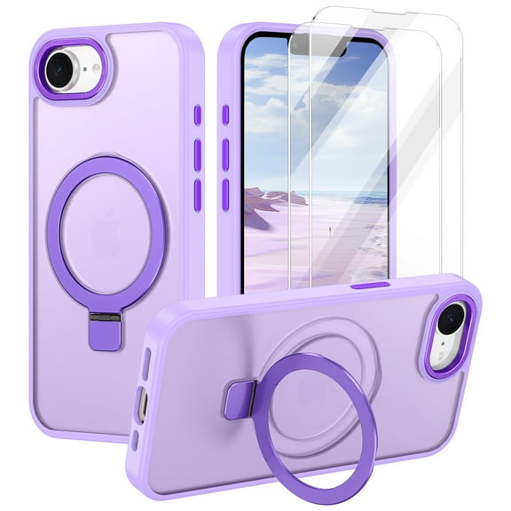 CASEFIV for iPhone 16e Case,with Magnetic Invisible Stand [Military Drop Protection] [Compatible with MagSafe] Shockproof Slim Translucent Anti-Slip,Light Purple