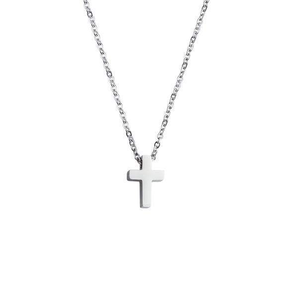 Miangastore Catholic Jewelry Titanium Steel Pendant Necklace with Cross Crucifix for Men Women Small Size (Silver)