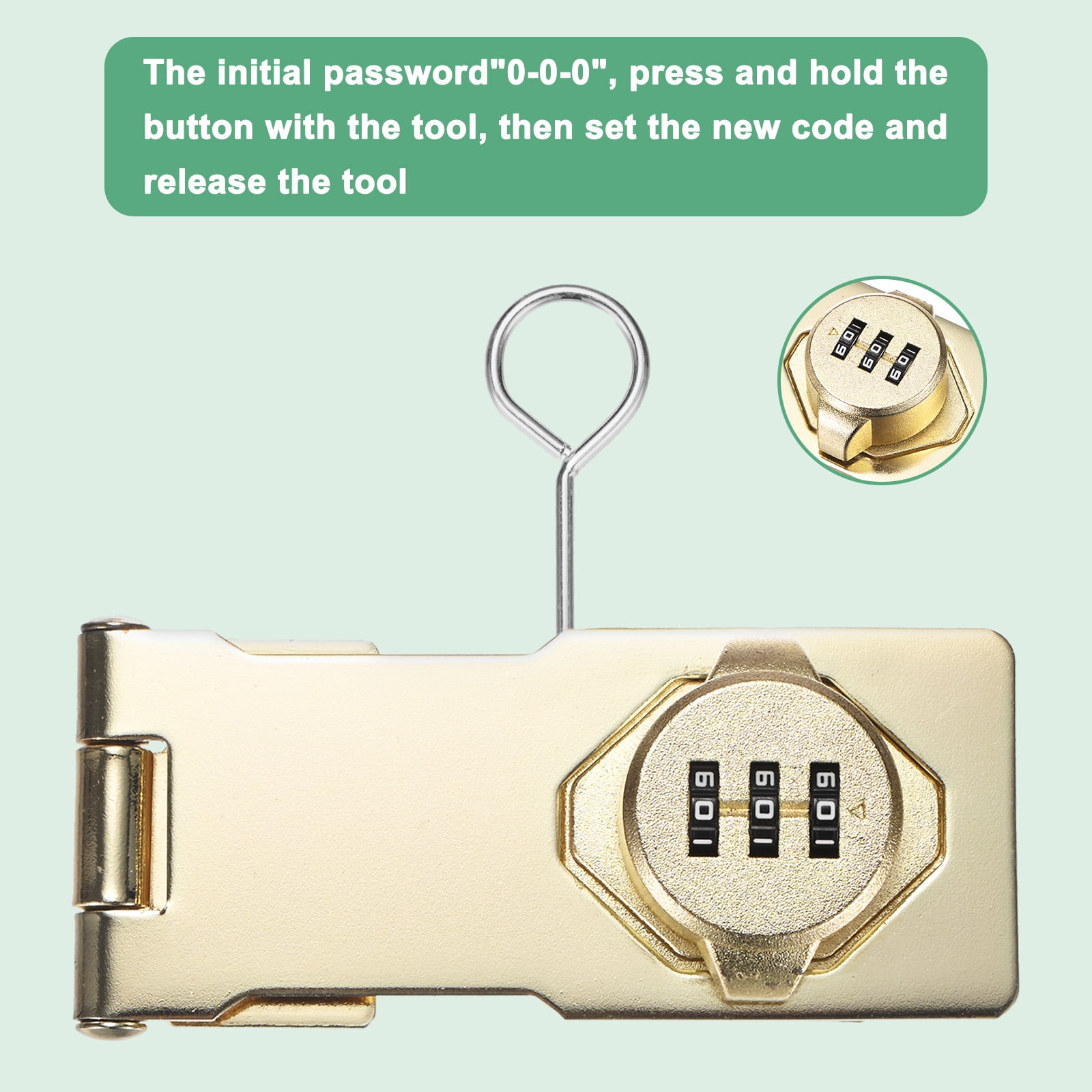 2-Pack Keyless Combination Lock, 4.3" Zinc Alloy Mechanical Password Twist Knob Hasp Locks Latch, 90/180 Degree Barn Door Lock for Cabinet/Closet/Garage/Drawers/Garden [Gold]