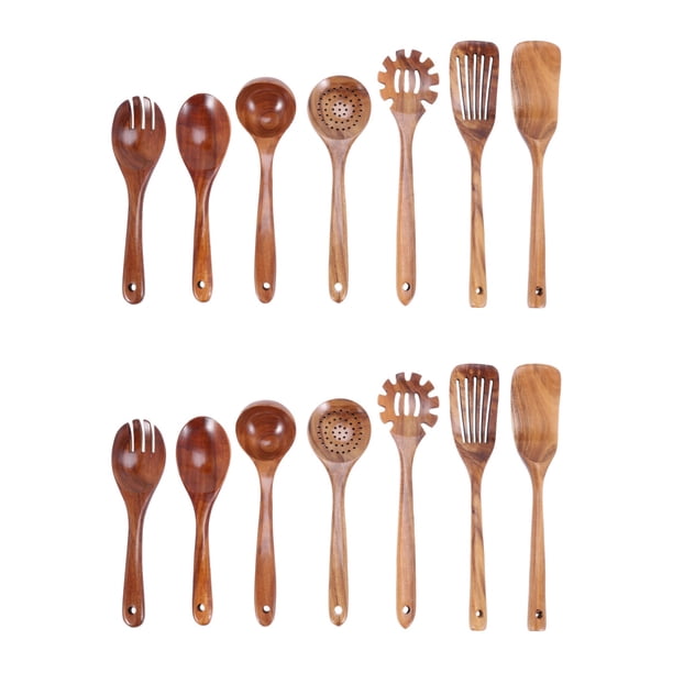 cucharas de madera para cocinar juego de espátula de cocina de madera de teca natural para incluir 14 unidades