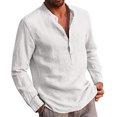 thumbnail image 4 of Huresd Mens Cotton Linen Henley Shirts Long Sleeve Summer Casual T-Shirt Regular Fit Lightweight Yoga Tops with Pocket White 4XL, 4 of 6
