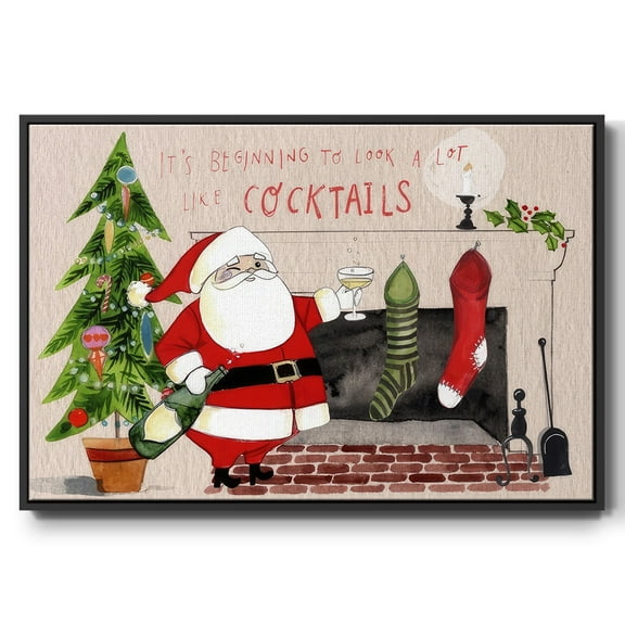 Get Blitzened Collection A - Framed Gallery Wrapped Holiday Canvas - 17 x 25 - Black Frame