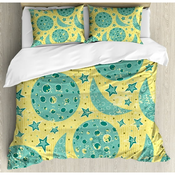 Moon Queen Size Duvet Cover Set Grunge States Of The Stars Moon Queen Size Duvet Cover Set Grunge States Of The Stars Pattern Vintage Color Palette