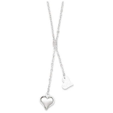 Fancy Puffed Heart - Sterling Silver Polished & Textured Puffed Heart Fancy Drop Necklace