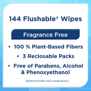 (8 pack) Equate Flushable Wet Wipes, Fragrance Free, 144 Wipes, 3 Pack