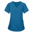 thumbnail image 6 of Womens 2 Pieces Medical Outfits V Neck Short Sleeve Tees Medical Scrub Tops High High Waist Drawstring Pants Soft Stretch Mock Wrap Top Nurse Workwear, 6 of 6