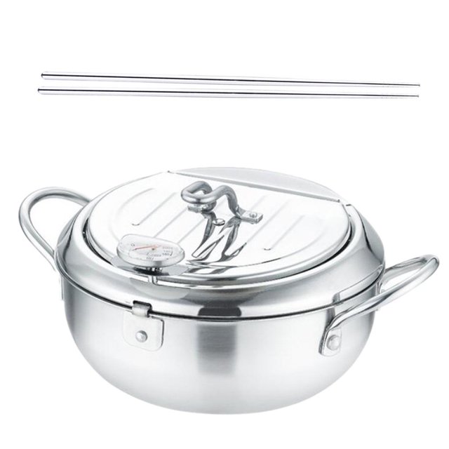 1 juego de freír de acero inoxidable sartén tempura freír olla con termómetro LYD Utensilios de cocina
