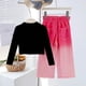 thumbnail image 5 of Conjuntos de blusas y camisas de cuello redondo y manga larga para niños, top bordado con lazo de color liso y jeans desgastados con degradado, conjunto deportivo informal de dos piezas para niños, po, 5 of 6