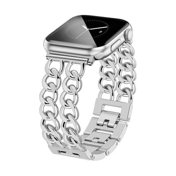 Silver Watch Bands for Women Compatible with Apple Watch Band 42mm(S3/2/1) 44mm 45mm 46mm 49mm Adjustable Metal Bracelet for iWatch Series1/2/3/4/5/6/7/8/9/10/11 SE 3/2/1 Ultra 1/2/3 (No Case)
