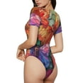 thumbnail image 2 of Kdxio Colorful Butterfly Cluster for Women's Short-Sleeved Onesie Stylish Round Neck Pajamas Bodysuit Jumpsuit Nightwear-Medium, 2 of 7