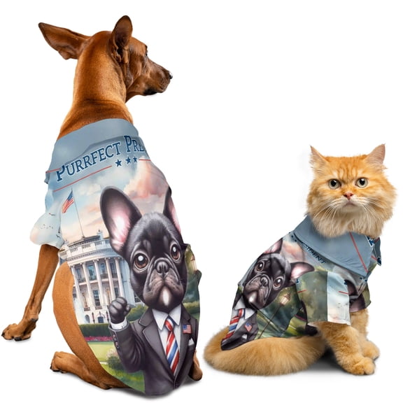 Purrfect President French Bulldog Raise Fist Fight Survived Election 2024 Hawaiian Summer Shirt for Small Medium Large Dog Cat Dog Lover Gifts - 00013
