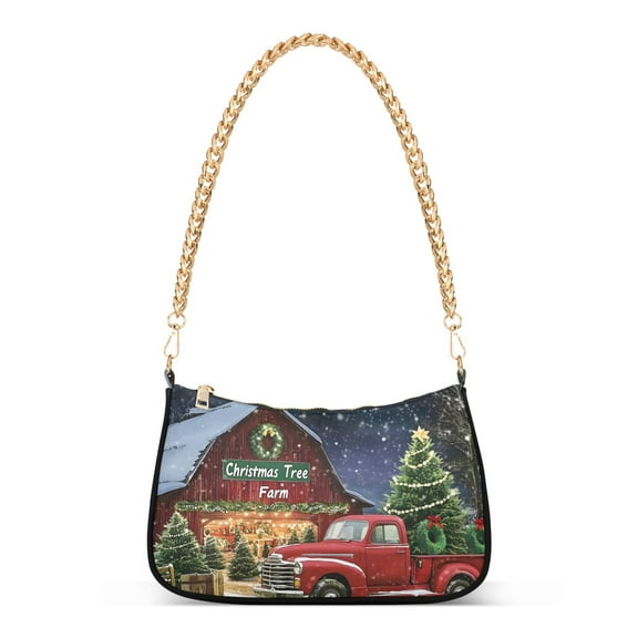 Ryvnso Truck Christmas Tree Womens Chain Shoulder Bag Tote Handbags Clutch Hobo Purse with Zipper for Travel