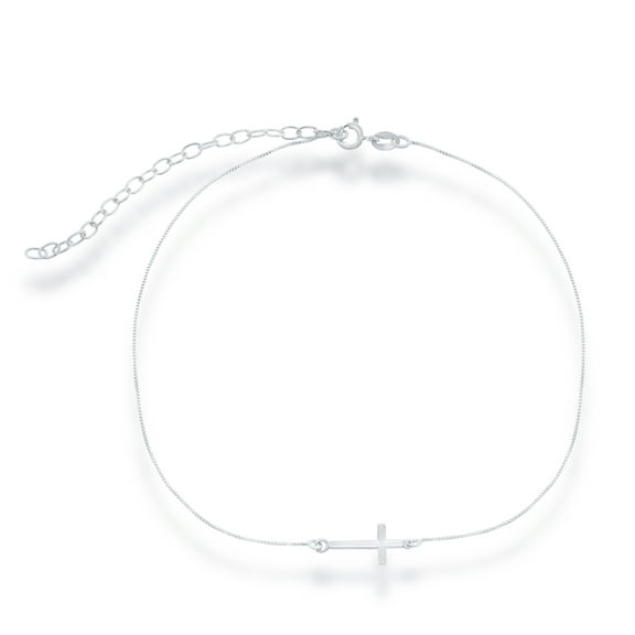 Sterling Silver 12"   3" Sideways Cross Choker Necklace