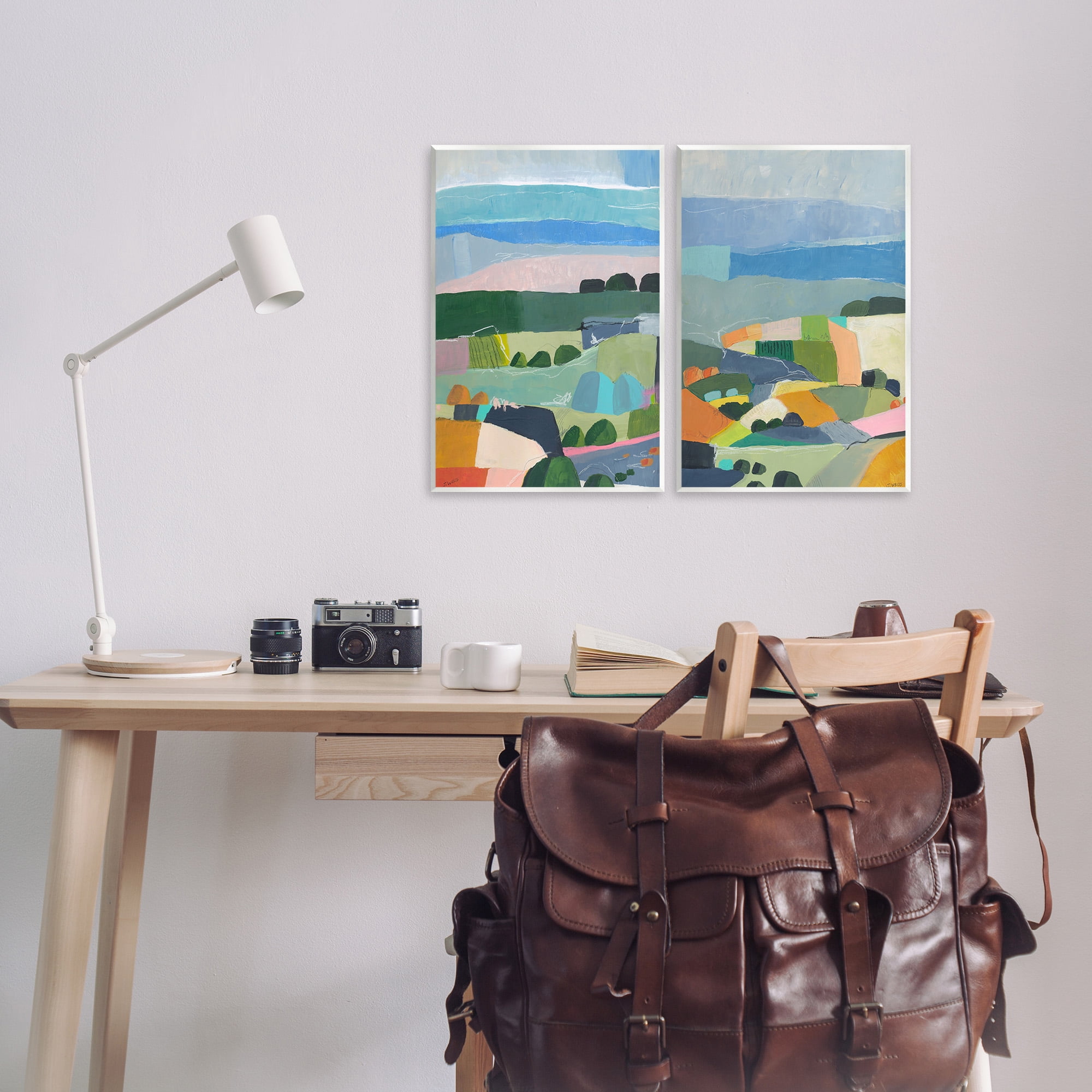Stupell Industries Modern Farmland & River Landscape Painting Unframed Art Print Wall Art, 13 x 19, Set of 2