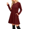 thumbnail image 5 of Stichou Long Sleeve Dress with Pocket Fall Dresses for Women 2025 Crew Neck Empire Waist Spring Casual Sweater Dress Red M, 5 of 5