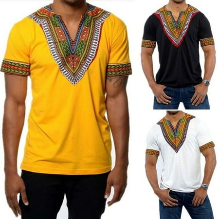 Mens Hipster Hip Hop African Dashiki Crew Neck Elongated longline t shirt SP