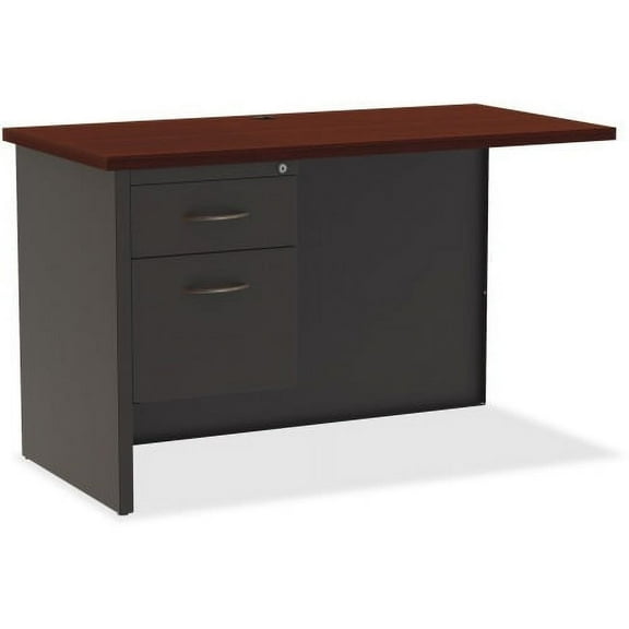 Lorell Mahogany Laminate/Charcoal Modular Desk Series - 2-Drawer 48" x 24" , 1.1" Top - 2 x Box Drawer(s), File Drawer(s) - Single Pedestal on Left Side - Material: Steel - Finish: Mahogany Laminate,