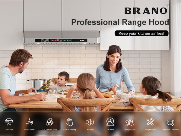 36 inch Range Hood, 900 CFM Powerful Kitchen Vent Hood with Voice/Touch/Gesture Control, Stainless Steel & Tempered Glass