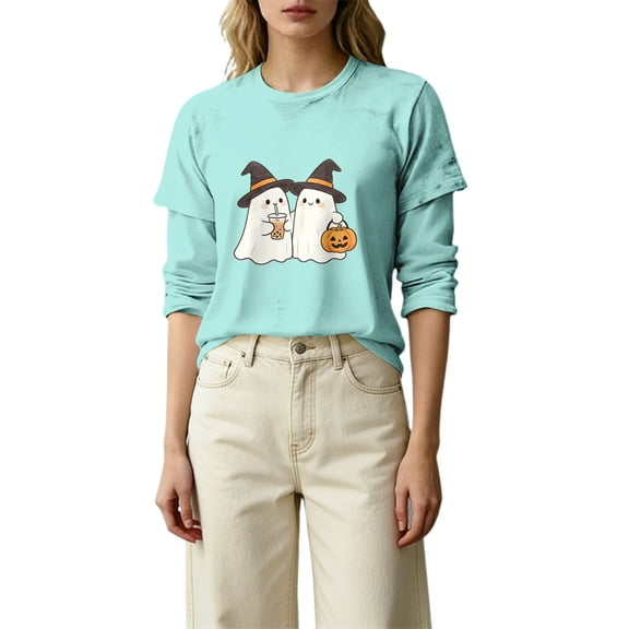 MVRLSH Womens Tops Blouse Casual Halloween Graphic Printed Comfortable Fashion Daily Wear Loose Fit Blouses Mint Green - XXL