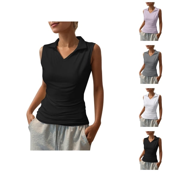 Workout Tank Tops Woman Lightweight Breathable Stretchy V Neck Collared Sleeveless Shirt Tennis Golf Tanks