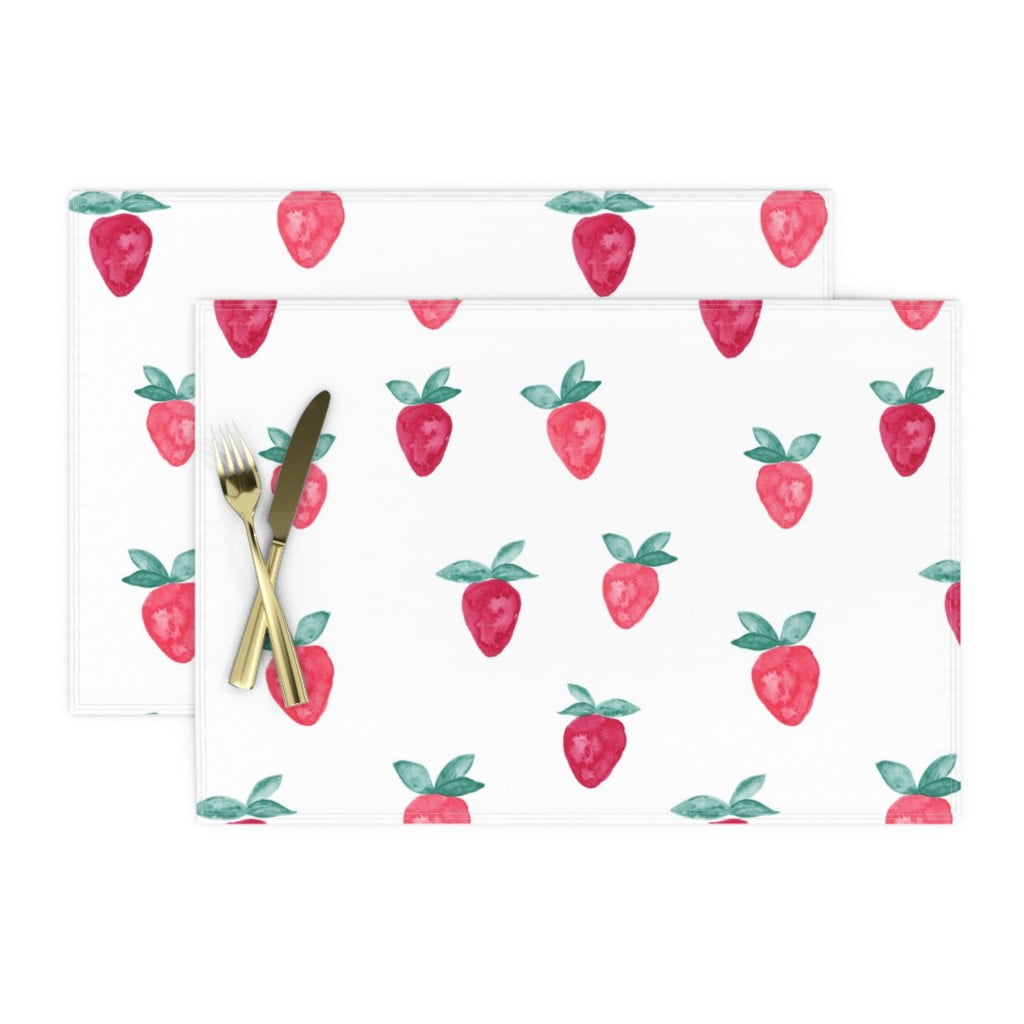 Cloth Placemats Strawberry Whimsical Fruit Trendy Summer Set of 2