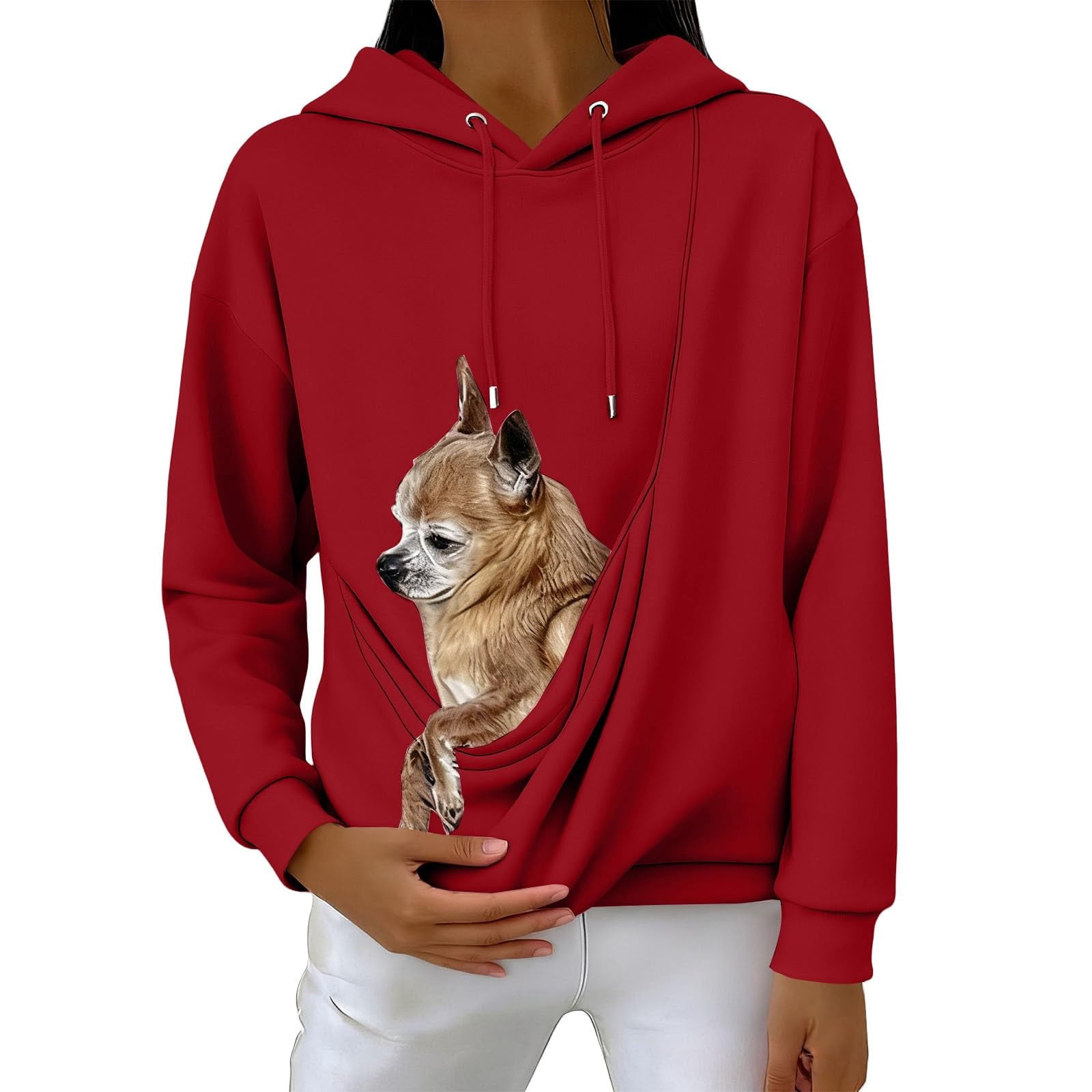Hoodie Cat Dog Pouch Sweatshirt Puppy Kitten Holder Carrier Pullover Kangaroo Pocket Animal Holder Hoodies Red S