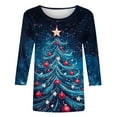 thumbnail image 4 of Oplxuo Christmas Shirts for Women 2025 Fashion 3/4 Length Sleeve Crew Neck Tunic Tops Casual Xmas Tree Red Wine Glass Print Blouse, 4 of 4