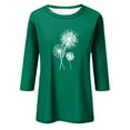thumbnail image 3 of EHTMSAK Women's Polo Shirts with 3/4 Sleeve Solid Color Dandelion Printed Elbow Length Crew Neck Blouses 2024 Trendy Summer Tee Tops Plus Size Casual Loose Fit Shirts Dark Green S, 3 of 4