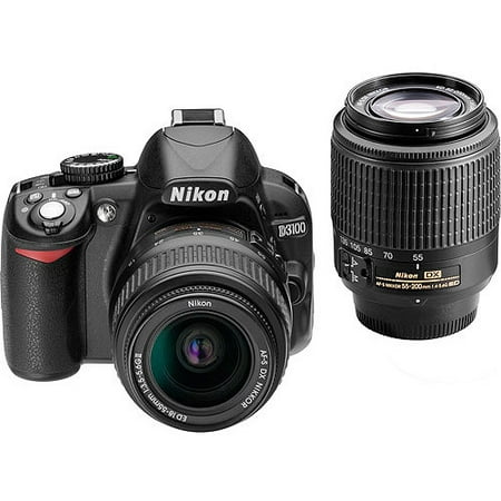 Nikon D3100 14.2MP Digital SLR Double-Zoom Lens Kit with 18-55mm and 55-200mm DX Zoom Lenses (Black) (Discontinued by (Best Lens For Portrait Photography Nikon D3100)