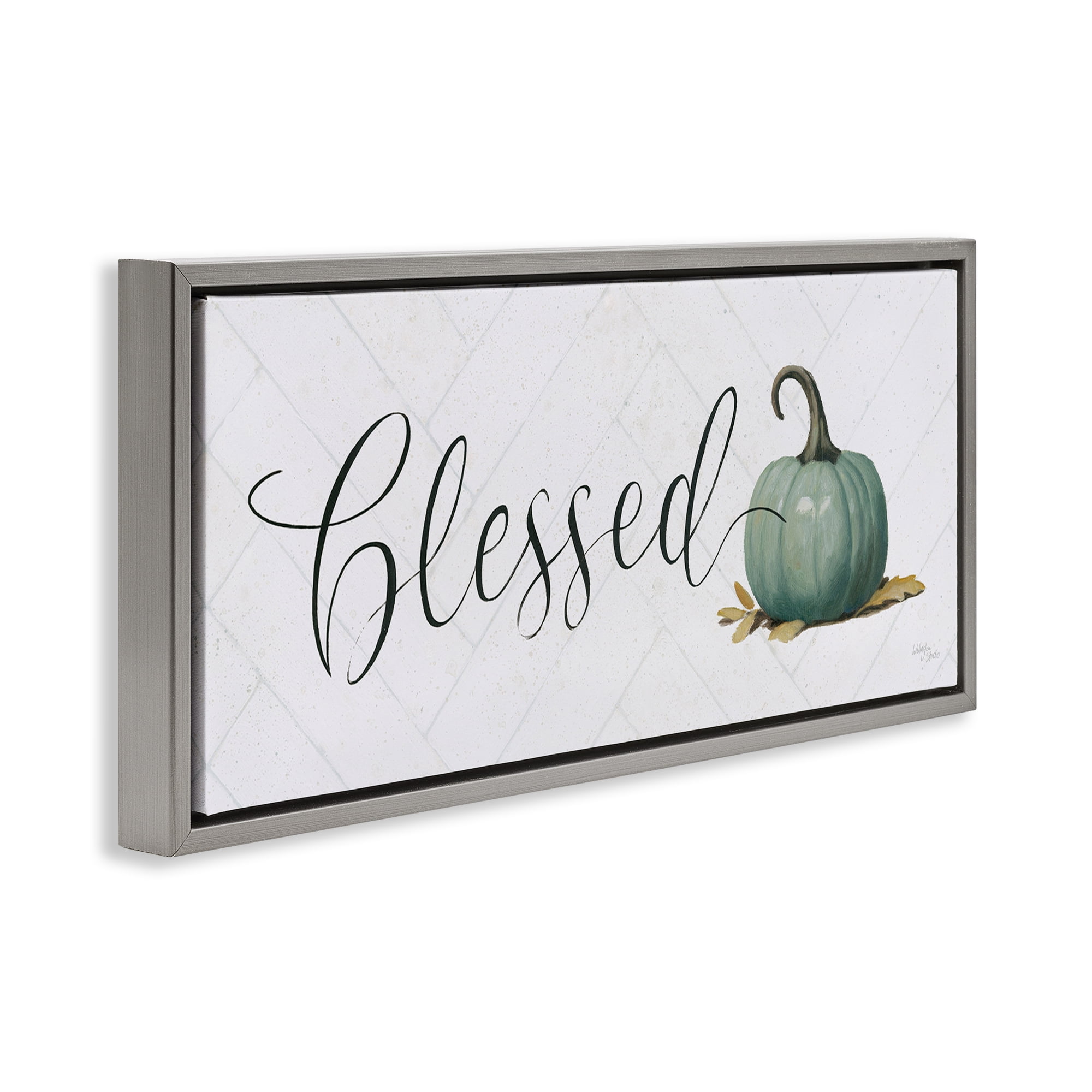 Stupell Industries Blessed with Pumpkin Typography Painting Gray Floater Framed Canvas Art Prints Wall Art, 25 x 11