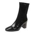 thumbnail image 1 of NECHOLOGY Botas Mujer Adulto Femenino Zapatos Botines para mujer Botas gruesas de tacón con punta cuadrada de cuero de color liso para mujer (Black, 7.5), 1 of 7
