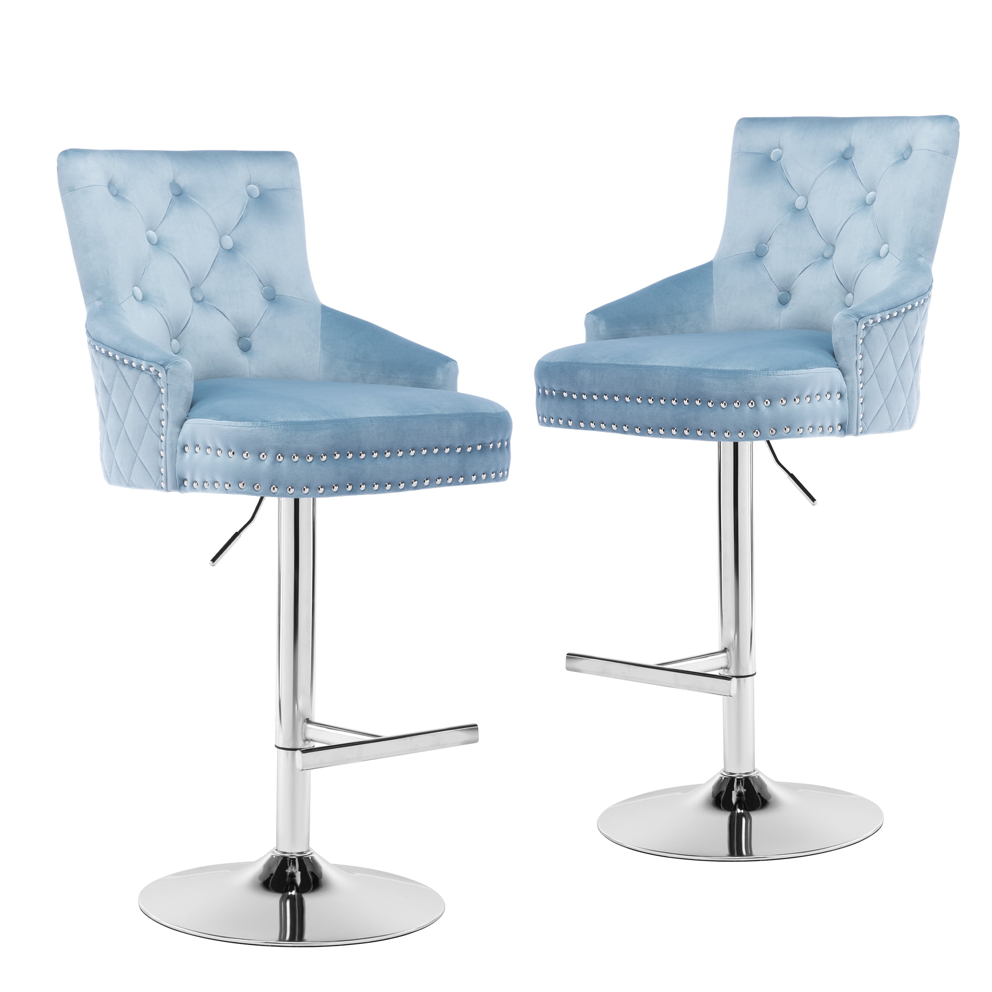 Foredo Velvet Swivel Bar Stools Set of 2, Modern Adjustable Bar Stools