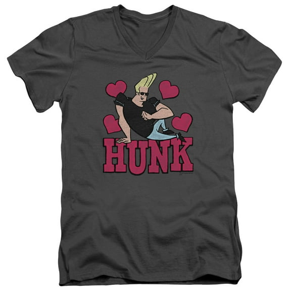 Johnny Bravo Hunk S/S Adult V-Neck Charcoal