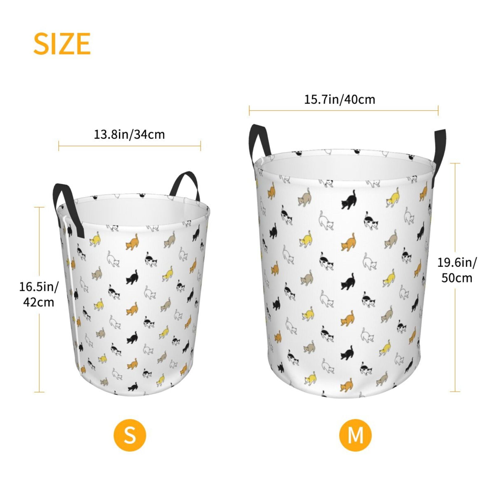 Large Laundry Basket with Handles - Modern Cartoon Cute Cat Kids Baby Dirty Clothes Laundry Hamper for Bedroom Aesthetic