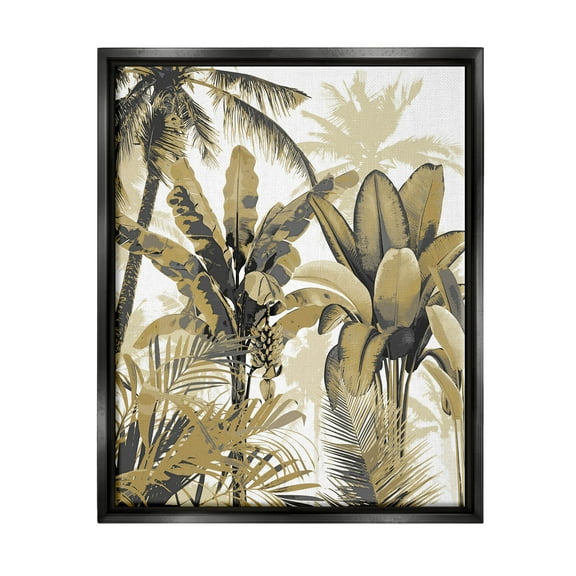 Tropical Varied Layered Palms Botanical & Floral Graphic Art Jet Black Framed Art Print Wall Art